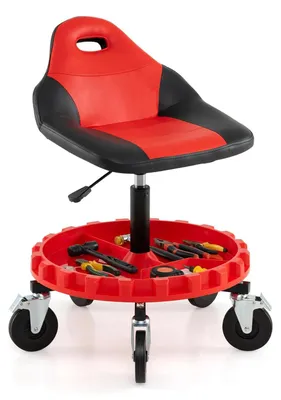 Image de Tabouret d'atelier - Tabouret à roulettes avec dossier - Réglable en hauteur de 71 à 83 cm - Porte-outils - Siège de travail à roulettes