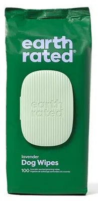 Produktbild von Earth Rated Feuchttücher für Hunde, neues aussehen, dicke Pflegetücher auf pflanzlicher Basis zur einfachen Anwendung an Pfoten, Körper und Hintern, Lavendelduft, 100 Stück