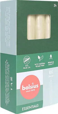 Produktbild von Stabkerzen, Weiche Perle, BOLSIUS Essentials, 20/170 mm, Brenndauer ca. 5h, 8 Stück pro Verpackung, Torpedokerzen, Dinnerkerzen