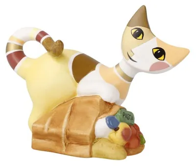 Katzenfigur Fare la Spesa, Biskuitporzellan, 12,5x6,5x9,5 cm