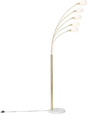 Produktbild von QAZQA - Design Stehleuchte I Stehlampe I Standleuchte I Lampe I Leuchte Messing mit Opalglas 5-flammig - Sixties Marmo I Wohnzimmer I Schlafzimmer - Stahl Länglich - LED geeignet E14