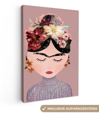 Zdjęcie produktu dla OneMillionCanvasses® - Obrazy na płótnie - 90x140 cm, Pastel - Kobieta - Kwiaty - Sztuka - Frida Kahlo, Dekoracja ścienna - Zdjęcie na płótnie - Obraz na drewnianej ramie - Dekoracja ścienna - Sypialnia