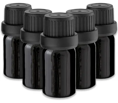 Produktbild von 5x Schwarze Glasflasche 5 ml mit schwarzem Tropfer leere Tropfflasche