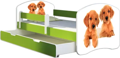 Produktbild von ACMA Jugendbett Kinderbett Junior-Bett Komplett-Set mit Matratze Lattenrost und Rausfallschutz Grün 39 Welpen 140x70 + Bettkasten