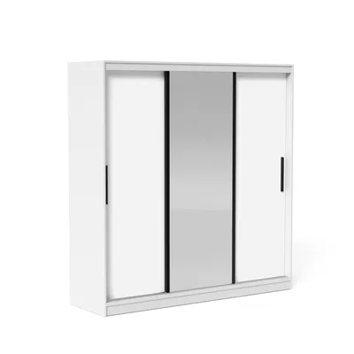 Produktbild von Schwebetürenschrank Kleiderschrank VELLO 200 cm mit Spiegel Weiß Matt 3-türig Schrank