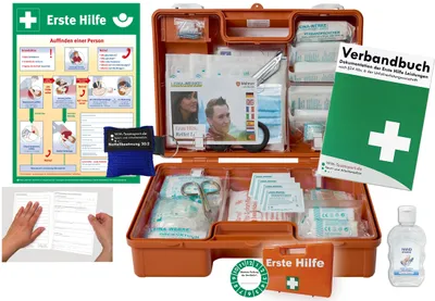 Produktbild von Verbandskasten (M) Typ CN -Paket 2- aktuelle Erste Hilfe nach DIN 13157 für Betriebe INKL. PERF. VERBANDBUCH + Hygiene-Gel, Beatmungshilfe + AUSHANG