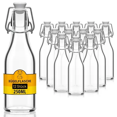 Produktbild von 12x Glasflasche 250ml Flaschen zum Befüllen Einmachgläser Bügelverschluss leere Flaschen Bügelflaschen Schnapsflaschen Likörflaschen Saftflaschen