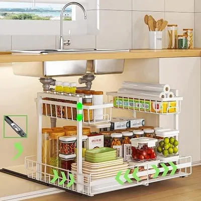 Zdjęcie produktu dla Organizer półka kuchenna wysuwana 2 poziomowa pod zlew czarny