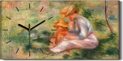 Produktbild von Küche Wohnzimmer Wand Leinwand Uhr 60x30 Malerei Frauen Kinder Wiese Kunst - schwarze Hände