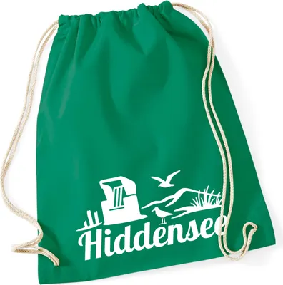 Produktbild von Huuraa Turnbeutel Hiddensee Strandmotiv 12 Liter Kelly Green Baumwolle Rucksack Geschenkidee