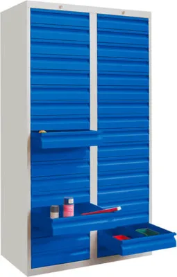 Produktbild von Schubladenschrank - 1.800x1.000 mm - 2 Schubladenreihen - 18x100 mm - 8x200 mm - Tragkraft 15 kg - feuerrot/resedagrün