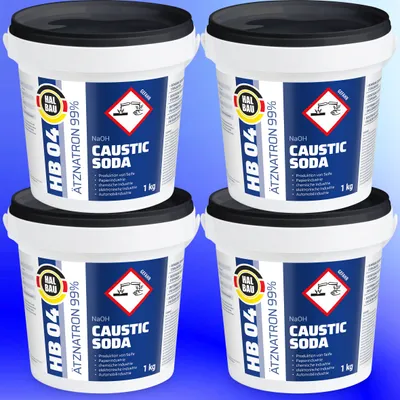 Produktbild von 4x 1kg HB04  Ätznatron, kaustisches Soda NaOH, Natriumhydroxid Eimer