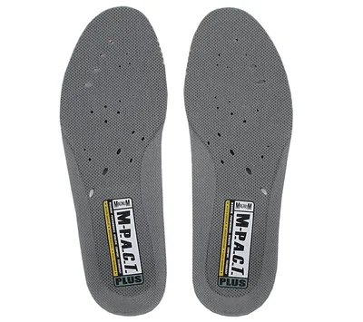 A pair of gray insoles shown from a top-down perspective.