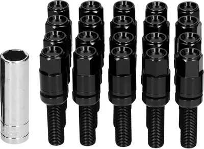 Zdjęcie produktu dla 20 sztuk przedłużonych śrub do kół ze stali, M12 x 1,25, gwint 28 mm z tuleją, uniwersalne do samochodów, czarne