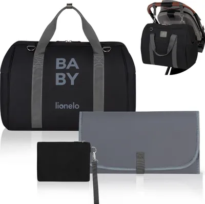 Produktbild von Lionelo Baby-Wickeltasche Ida , geräumiger, stilvoller Kinderwagen-Organizer mit 7 Taschen, Thermo-Flaschenfächer, Kinderwagengurte - Schwarz