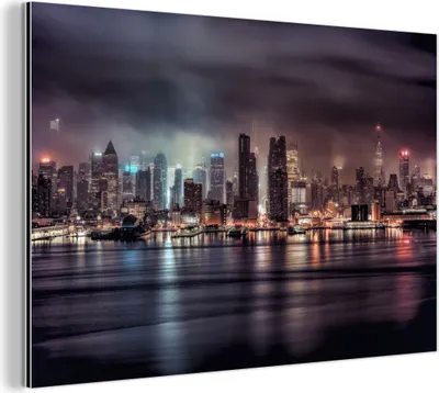 Obrázek produktu pro Nástěnná dekorace Kovový kovový obraz Wall Art 120x80cm Noční panorama New Yorku Muchowow Hliníkové obrazy