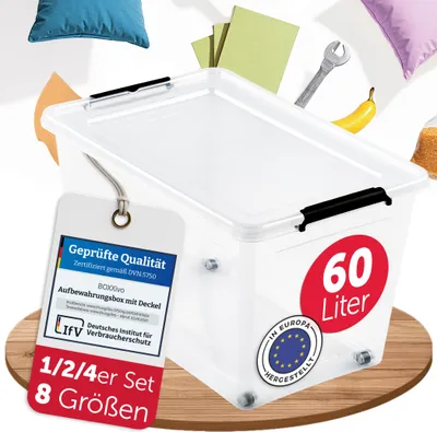 Produktbild von BOXXivo Aufbewahrungsbox 60L mit Deckel – BPA-freie Stapelbox, robuste & lebensmittelechte Box