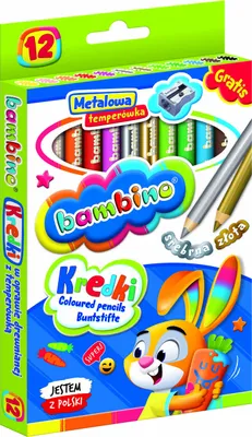 A box of Bambino colored pencils with a cartoon rabbit character.