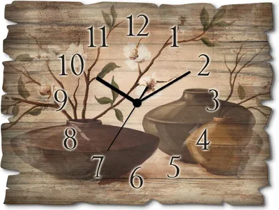 Produktbild von ARTland Holz Wanduhr Funkuhr - schwarzer Zeiger Golden eingerahmte Kirschblüten Größe: 40x30 cm