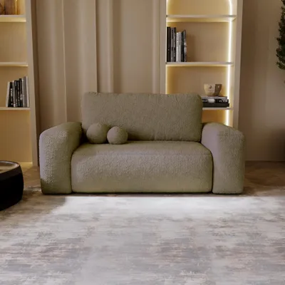 Produktbild von Chilly Fluffy Sofa – Designer Schlafsofa 190x110cm in Bouclé, mit Schlaffunktion & Bettkasten | Quelle 18