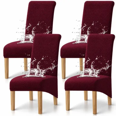 Produktbild von Stuhlhussen Hochlehner Esszimmer Stretch Jacquard Weinrot 4er Set