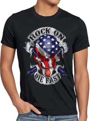 Produktbild von style3 USA Rock on Die Fast Herren T-Shirt Biker US Flagge Totenkopf, Größe:4XL, Farbe:Schwarz