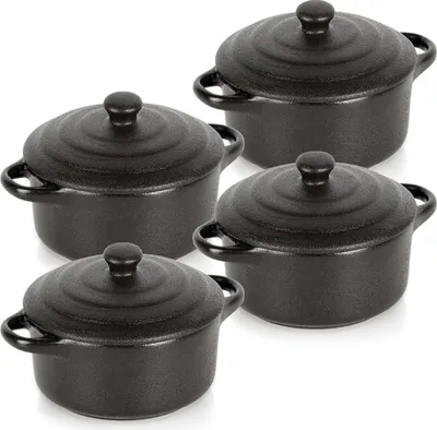 Obrázek produktu pro Vilde | Porcelánové zapékací misky s víčkem sada 4 ks - Mini formičky na suflé