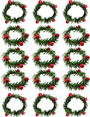 Produktbild von 15er-Set Weihnachtliche Serviettenringe, Serviettenhalter, Kerzenkranz mit Stechpalmenbeeren für die Tischdekoration