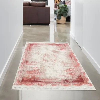 Zdjęcie produktu dla Orientalny wełniany dywan - wyblakły efekt - czerwony Rozmiar - 80x150 cm