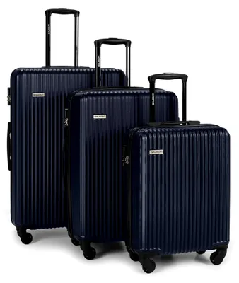 Produktbild von Kofferset 3 stück, Trolley Set Handgepäck und Reisegepäck, Kabinenkoffer, Mittel und Großer Koffer Hartschale aus ABS, Vier 360°-Spinner-Rollen, Zahlenschloss, Teleskopgriff, Dunkelblau