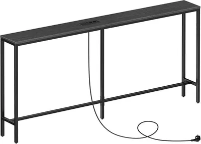Produktbild von Schmal Konsolentisch mit Ladestation, 160 cm Beistelltisch, Flurtisch hinter dem Sofa, Ausstellungstisch für Sofa, für Flur, Wohnzimmer, Schwarz ACTBK165UE01