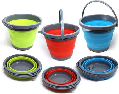 Obrázek produktu pro Skládací silikonové kbelíky 5 l, odolné, praktické, na kempování, do domácnosti, na zahradu