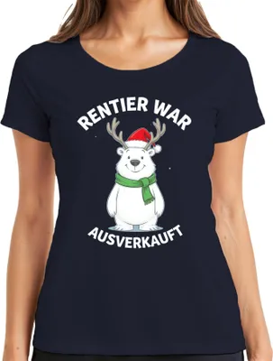Produktbild von Rentier war t lustig Weihnachten Eisbär Geweih Geschenk Damen T-Shirt, Navy, 3XL