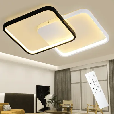 Zdjęcie produktu dla ZMH LED lampa sufitowa lampa sufitowa do salonu 55W nowoczesna ściemnialna z pilotem lampa do sypialni 43CM czarno-biała kwadratowa lampa kuchenna