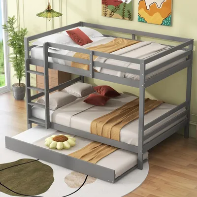 Produktbild von Etagenbett 140 x 200 cm, Kinderbetten, Etagenbett mit Ausziehbett, hohe Schutzgeländer, stabile Treppe, grau