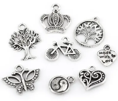 Produktbild von 100 Stück gemischte Muster, tibetanisches Silber, Charms, Schmuckzubehör, Anhänger, für Bastelarbeiten