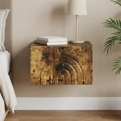 Imagen del producto de vidaXL Mesita de noche de montaje en pared, roble ahumado, 33 x 34,5 x 20 cm