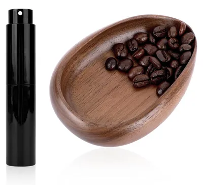 Kaffeebohnen-Dosierbecher-Set aus Walnussholz mit Sprühflasche