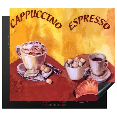 Obrázok produktu pre KitchenYeah® Kryt varnej dosky Cappuccino - Espresso - Káva - Vintage , 57x51cm, kuchynská dekorácia, keramický kryt varnej dosky, kryt varnej dosky