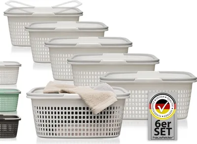 Produktbild von Wäschekörbe 6er Set Weiß,  6 x Körbe 35 l