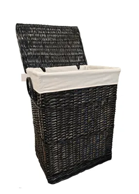 Image de Panier à linge Coffre à linge en osier noir rectangulaire avec couvercle LxPxH 48x36x62cm 96L