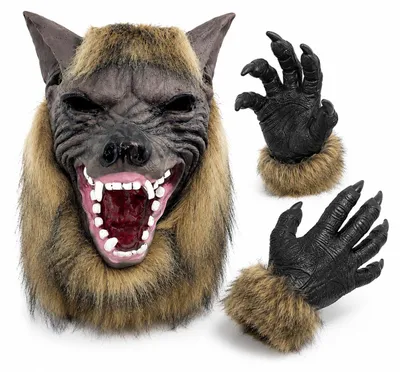 Werwolf-Maske mit Krallen, Halloween-Kostüm, 2-teilig