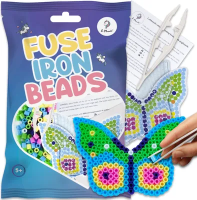 Produktbild von La Manuli Bügelperlen Set Schmetterling - Steckperlen mit Stiftplatte und Vorlage, Kreatives Perlenset für Kinder ab 6 Jahre