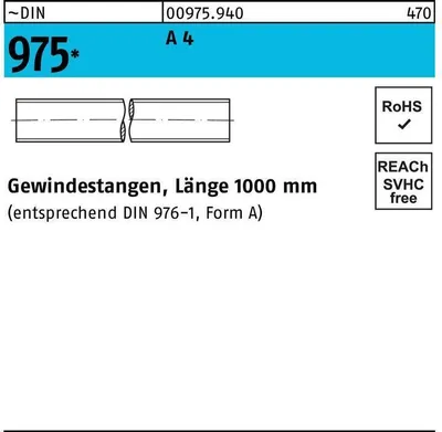 Produktbild von Gewindestange DIN 975 M 2 x 1000mm A 4