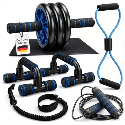 Produktbild von Fitness-Set "7-in-1" – Komplettset für Krafttraining zu Hause, inklusive Liegestützgriffe und Widerstandsbänder