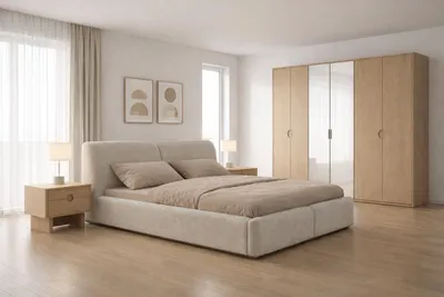 Produktbild von Schlafzimmer-Set: Bett Kleiderschrank mit Schiebetüren und 2 Nachttische