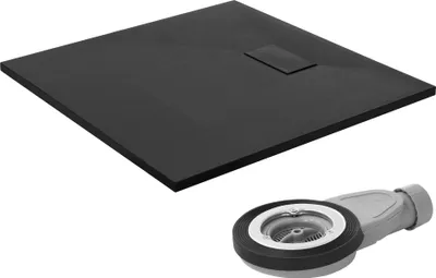 Produktbild von LuxeBath Duschwanne 90x90cm Schwarz Extra flache SMC Duschtasse Brausewanne Brausetasse mit Anti-Rutsch-Oberfläche & Ablaufgarnitur einfache Montage