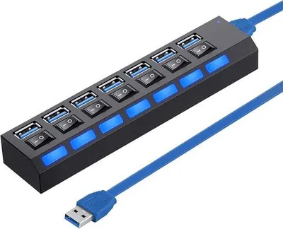 Immagine prodotto di Hub USB 3.0 a 7 porte con indicatori LED e interruttori indipendenti per laptop e PC