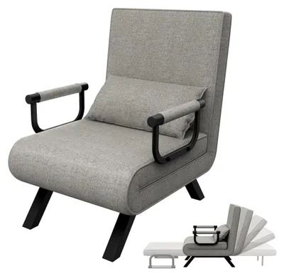 Produktbild von 3 in 1 Schlafsofa, Hellgrau, Gästebett bis 150 kg belastbar, Schlafsessel mit Bettfunktion, Sofabett für Wohnzimmer, Schlafzimmer, Balkon