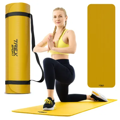 Produktbild von Trex Sport Gymnastikmatte, gelb, 180×60×1cm, rutschfest, wasserdicht, inkl. Tragegurt, NBR-Schaumstoff, für Yoga & Pilates, 700 g, TX-018NGM